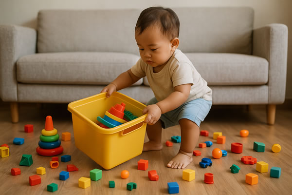 aktivitas fisik anak merapikan mainan dan memindahkan barang