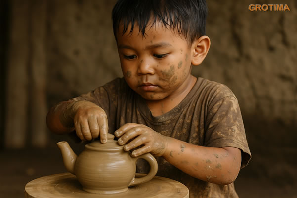 anak kreatif membuat kerajinan tanah liat